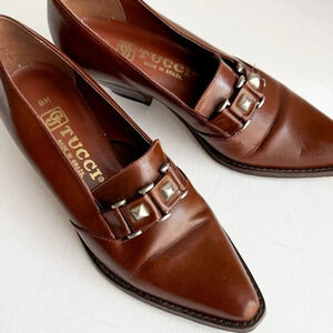 Vintage Leather Tucci Made in Italy Brown Unique Heel Loafers Shoeties 8